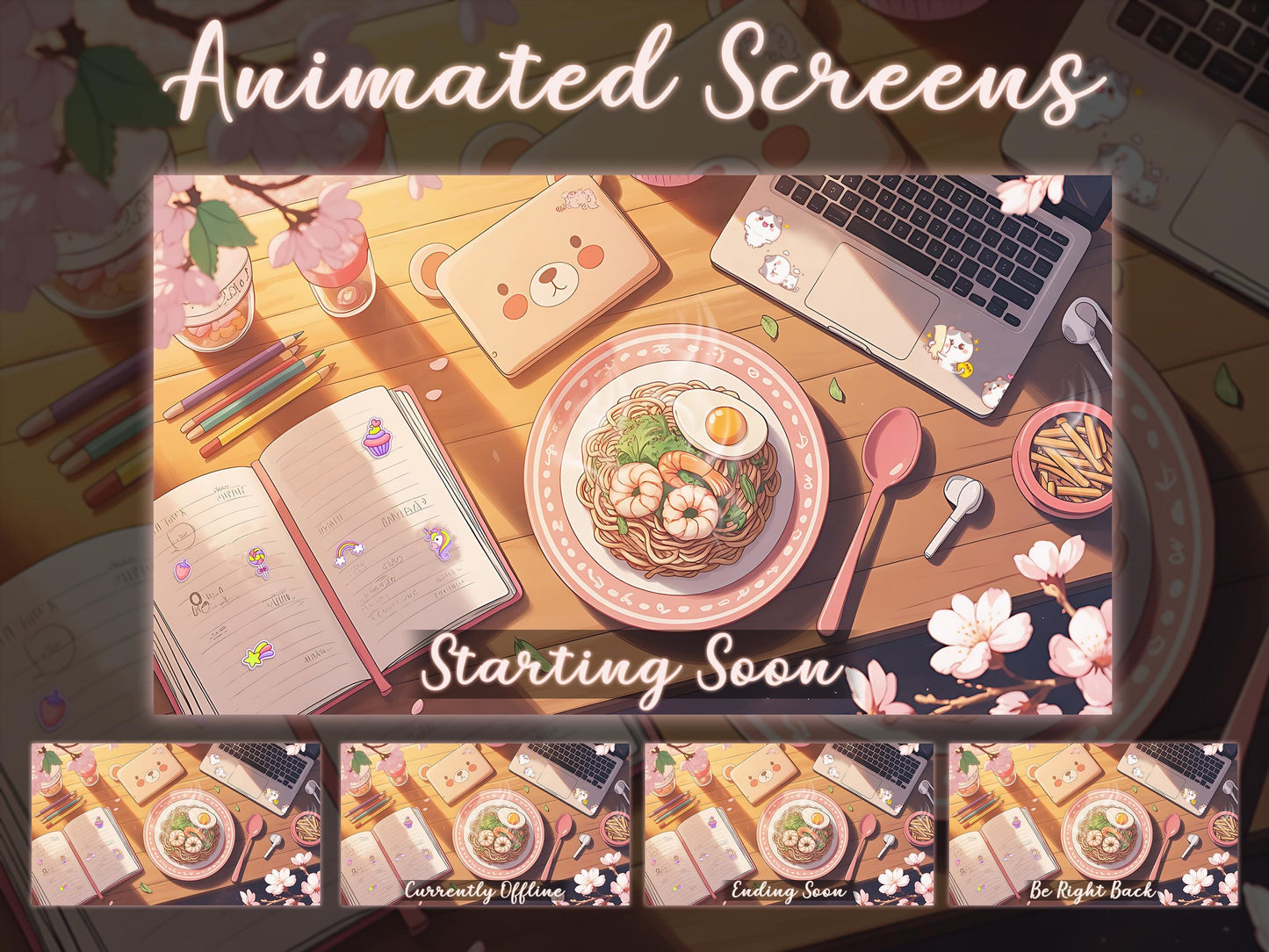 Cozy Bear Twitch Overlay Pack | Kawaii Stream Screens | Pastel Desk Theme | Cozy Starting Soon BRB Ending & Alerts