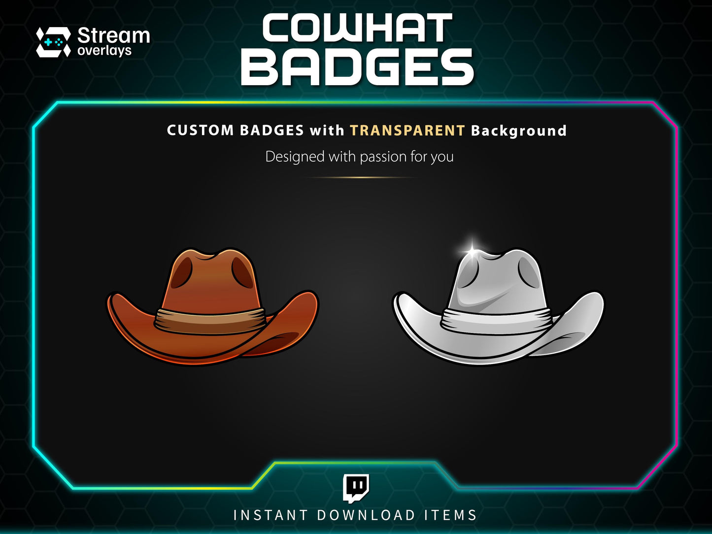 Twitch Cowhat Subscriber Badges | Western Hat Sub Badges | Loyalty Badges for Streamers | Western-Style Badges for Multi-Month Subscriptions