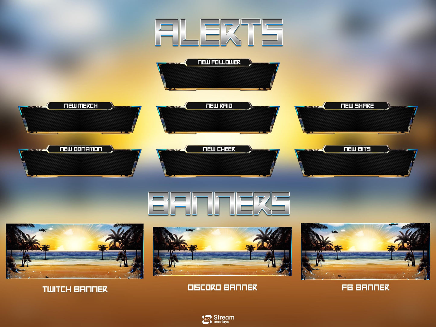 Tropical Beach Twitch Overlay | Summer Island Stream | Animated Gaming Pack | Sunset Streams | Streaming Scenes | Gaming Panels | Screens