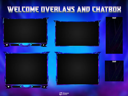 Animated Mecha Twitch Overlay, Futuristic Sci-Fi Stream Package, High-Tech Cyber Setup for OBS, Cyber Shield Animated Stream  Purple & Blue
