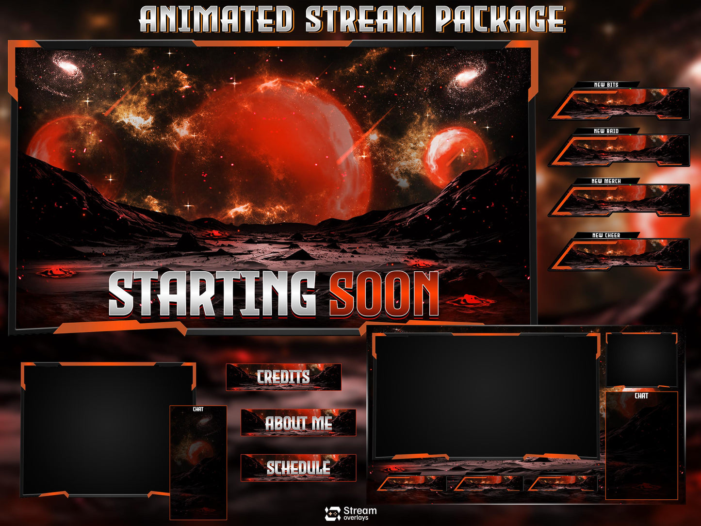 Galaxy Stream Overlay Pack | Animated planet screens | Cosmic Theme | Starting Soon BRB & Alerts | Animated Scenes | Gaming Panels | Sci Fi