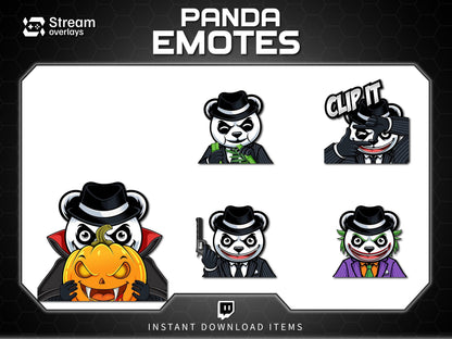 Mafia Panda Twitch Emotes | 10 Gangster Panda Discord Emotes | Pinstripe Suit Stream Package, Chibi Panda Twitch Graphics | Instant Download
