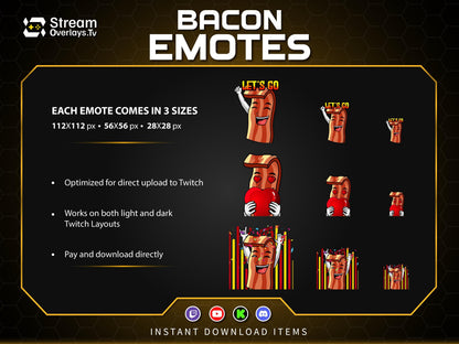 Bacon Twitch Emotes Pack | Funny Food Emojis | Cute Cartoon Emote | Emoji Set for Streamers,   Streamer Sticker, Twitch, Discord, Kick