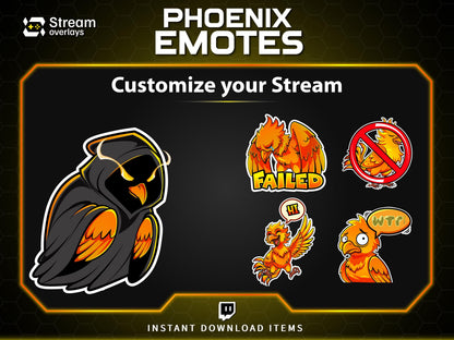 Majestic Phoenix Emotes & Stickers | Fiery Bird Orange Flame | Majestic Glory Phoenix Twitch Emotes for Streamers on Twitch and Discord