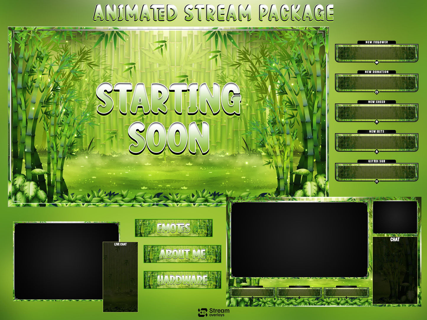 Bamboo Animated Pack | Green Jungle Nature | Forest Twitch Overlay | Streaming Scenes | Gaming Panels | Alerts | Gaming Stream | Streams