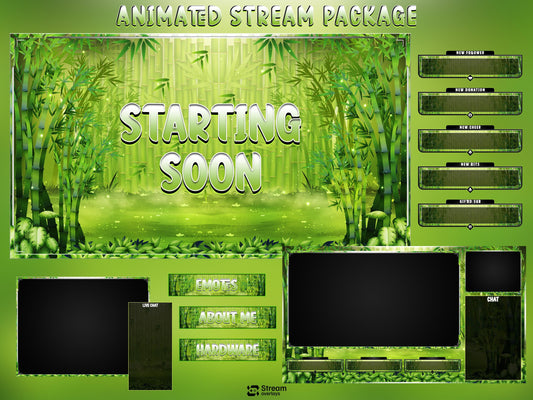 Bamboo Animated Pack | Green Jungle Nature | Forest Twitch Overlay | Streaming Scenes | Gaming Panels | Alerts | Gaming Stream | Streams