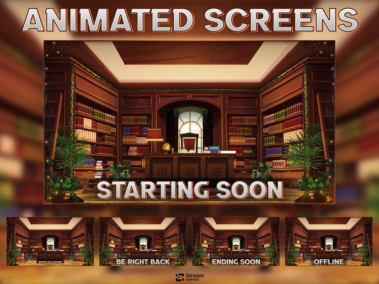 Library Stream Overlay | Study Room Twitch Overlays | Books Screaming | Vintage President Streaming Overlays | Starting Soon, Books Panels