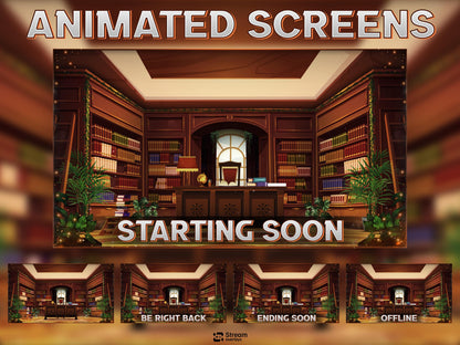 Library Stream Overlay | Study Room Twitch Overlays | Books Screaming | Vintage President Streaming Overlays | Starting Soon, Books Panels