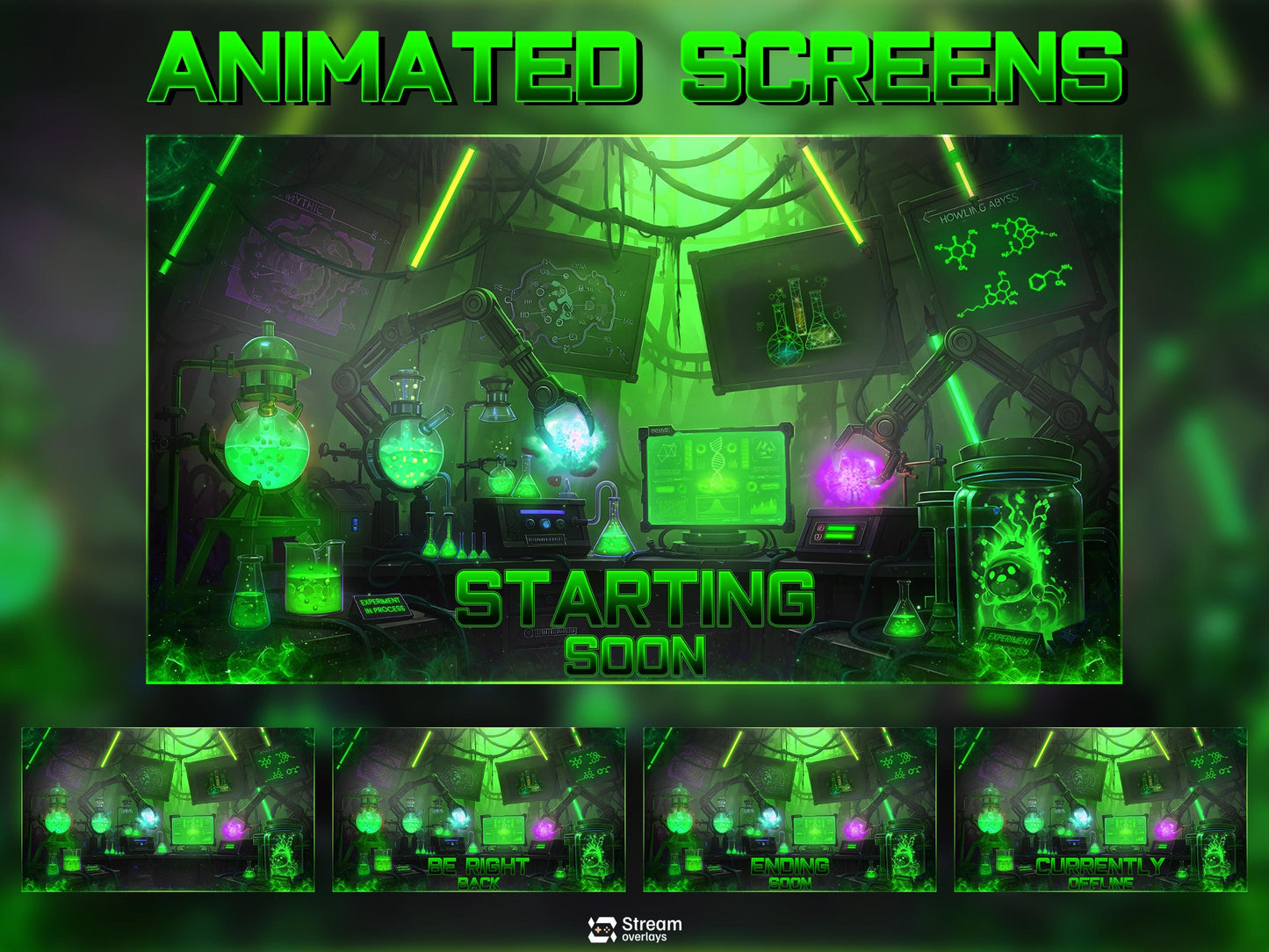 Sci-Fi Toxic Laboratory Twitch Overlay, Futuristic Neon Lab Stream Overlays, Cyberpunk Lab Stream, OBS Green Overlay Toxic Experiment Lab