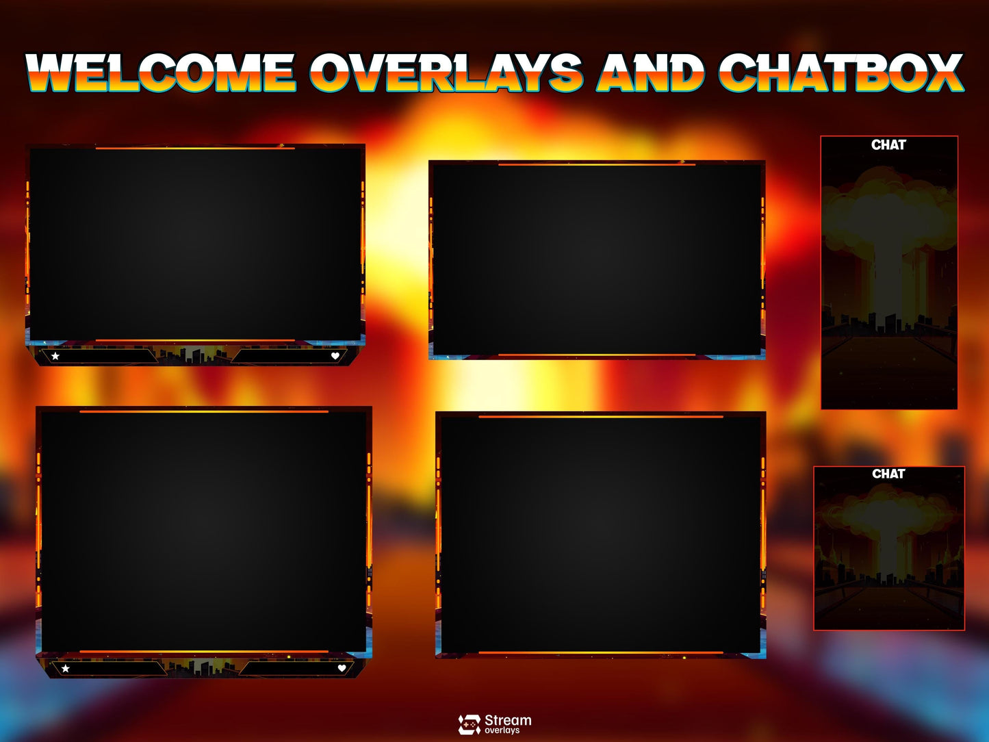 Atomic Explosion Stream Package, Nuclear Blast Twitch Overlay, Cyberpunk City Fire Overlays, Dystopian Stream Apocalypse City OBS Streamlabs