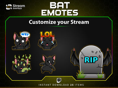 25x Spooky Bat Twitch Emotes | Animated & Static (Instant Download)