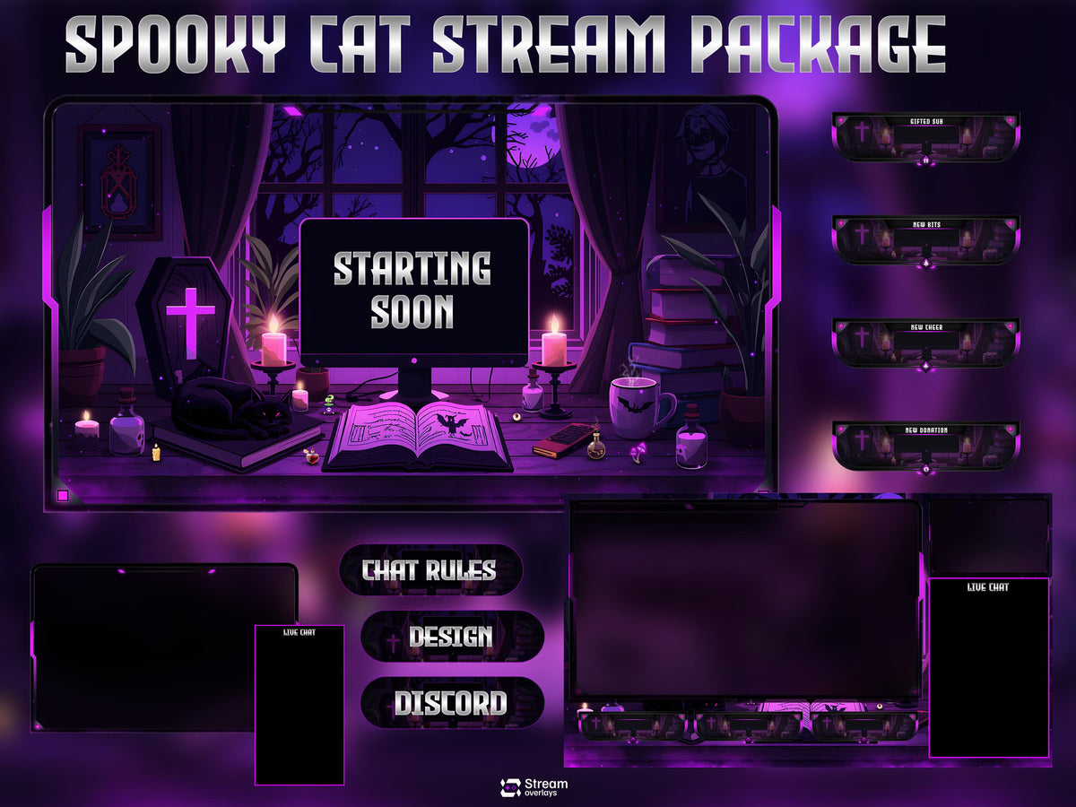 Free Halloween Twitch Overlay, Halloween Stream Overlay, Spooky Twitch Overlay Pack | Fantasy Purple Witch Wizard, Magical Scary Stream Bundlge, Dark Gothic Gaming Overlay
