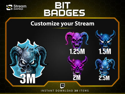 30x Demon Bit Badges | Devil Badges | Demon Sub Badges | Spooky Streamer Badge | Skull Badges | Twitch Sub Badge | Number Bit Badges | Bits