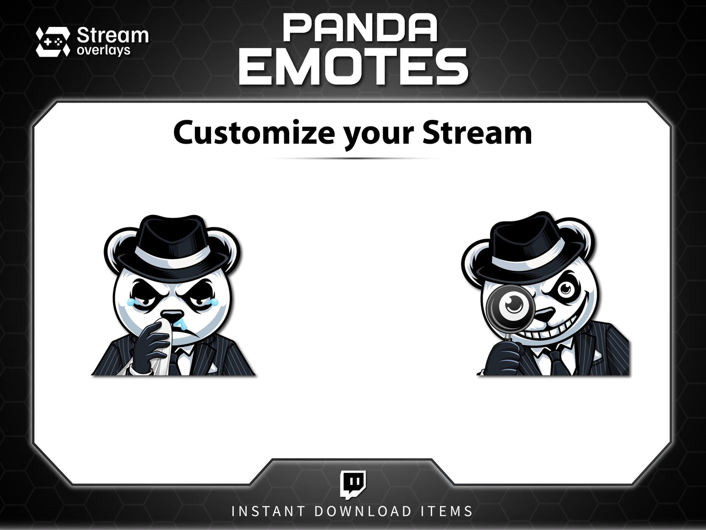 Mafia Panda Twitch Emotes | 10 Gangster Panda Discord Emotes | Pinstripe Suit Stream Package, Chibi Panda Twitch Graphics | Instant Download