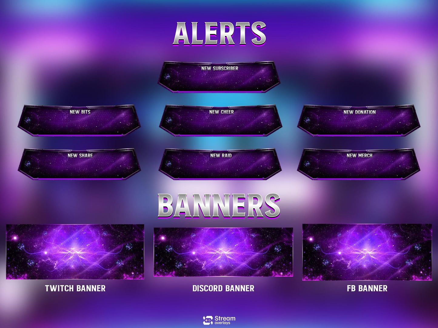 Animated Space Stream | Galaxy Streaming Package | Mystical Night Twitch Overlays | Cosmic Streams Scenes | Animated Alerts | Purple Nebula