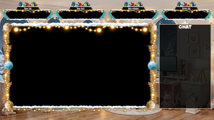 Christmas Kawaii Gaming Room Twitch Overlays Pack | Snow Fireplace | Christmas Tree Holiday Live Stream | Gift for Gamer | Game Room Decor