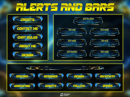 Energy Twitch Overlay | Lightning Streaming Pack | Electric Animated Scenes, Blue Yellow Power Streams, Twitch Alerts, Starting Soon, Panels