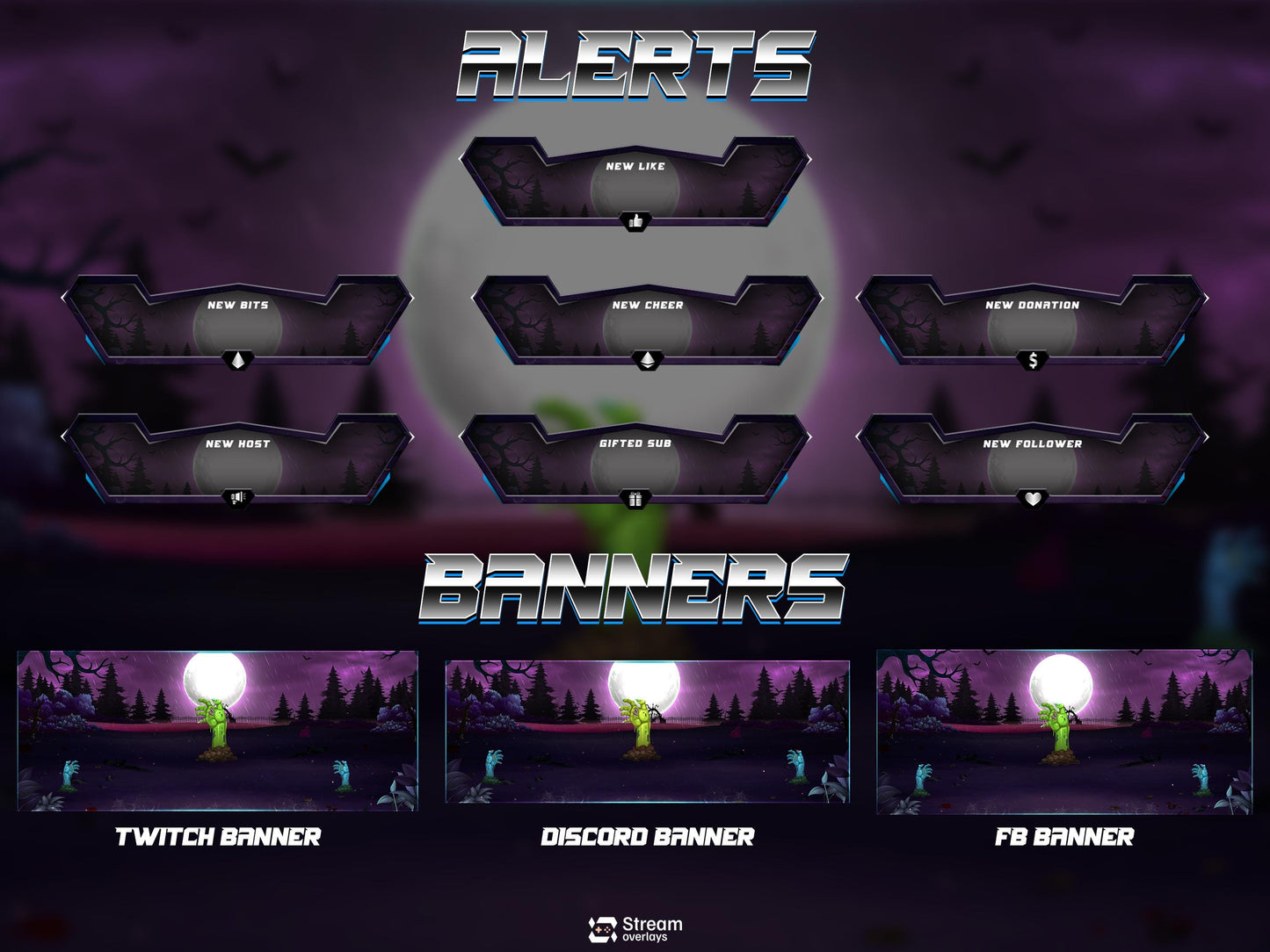 Zombie Twitch Overlay | Starting Soon BRB & Alerts | Animated Scenes | Dark Night Stream  | Spooky Graveyard | Dark Forest | Horror Theme