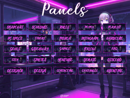 Cyberpunk Twitch Overlay | Neon Gaming Room | Anime Stream Overlays | Gamer Streams | Animated Streaming | Girl Package | Twitch Screens