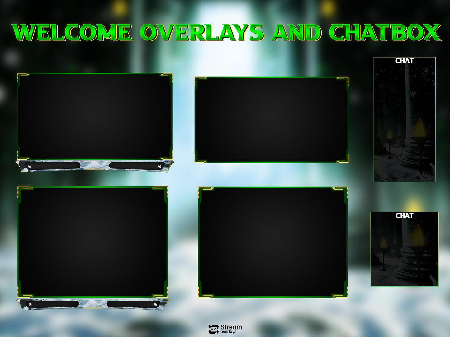 Winter Castle Stream Overlay, Mystic Temple Twitch Overlay| Green Fantasy Ruins Screens | Magic Throne Starting Soon, Alerts Panels OBS Kick