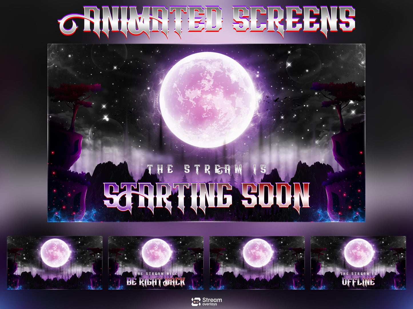 Gothic Moon Fantasy Twitch Overlay Pack | Night Animated Stream Package | Streaming Scenes | Fantasy Gaming | Panels | Alerts | Screens