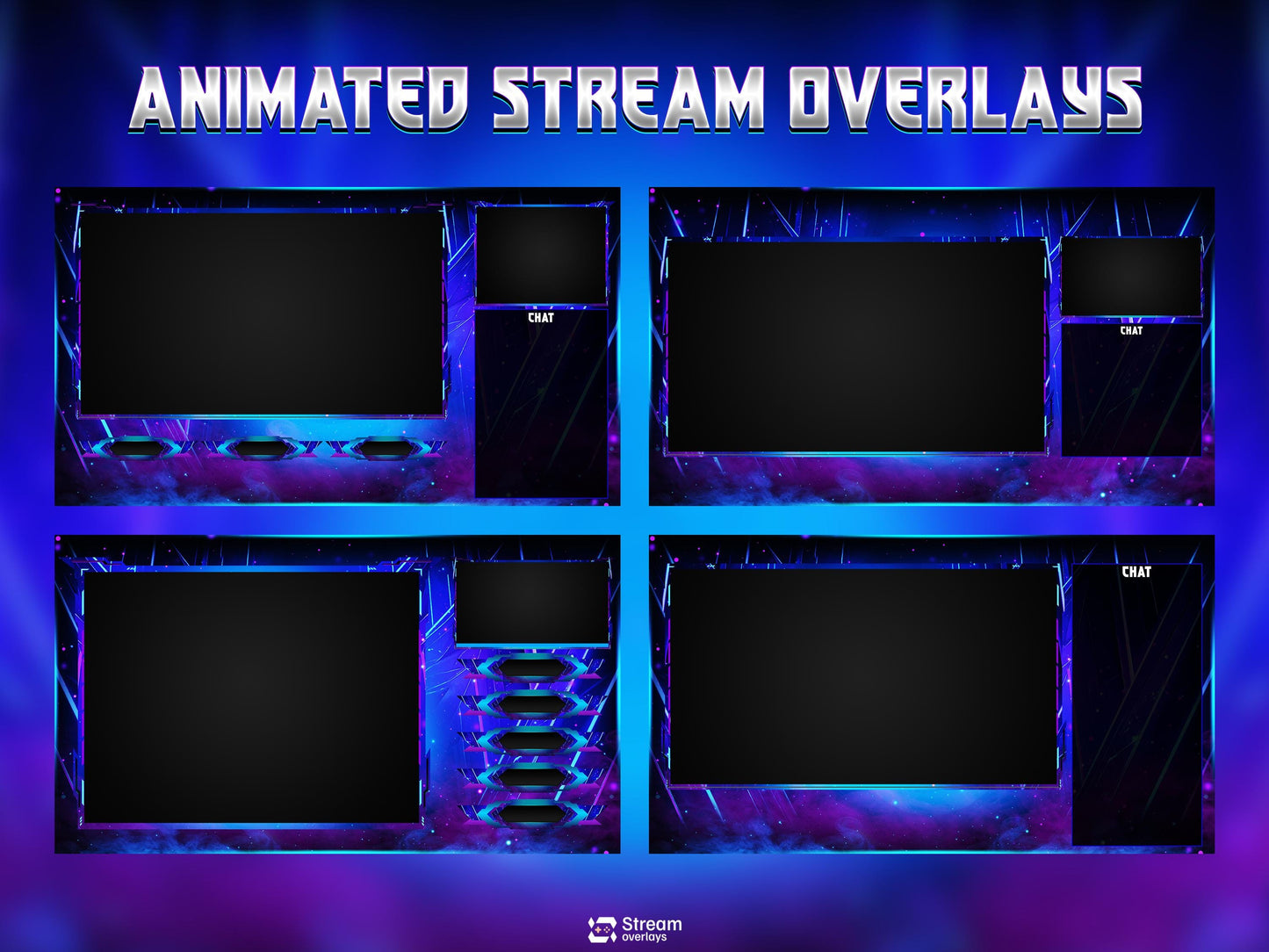Animated Mecha Twitch Overlay, Futuristic Sci-Fi Stream Package, High-Tech Cyber Setup for OBS, Cyber Shield Animated Stream  Purple & Blue