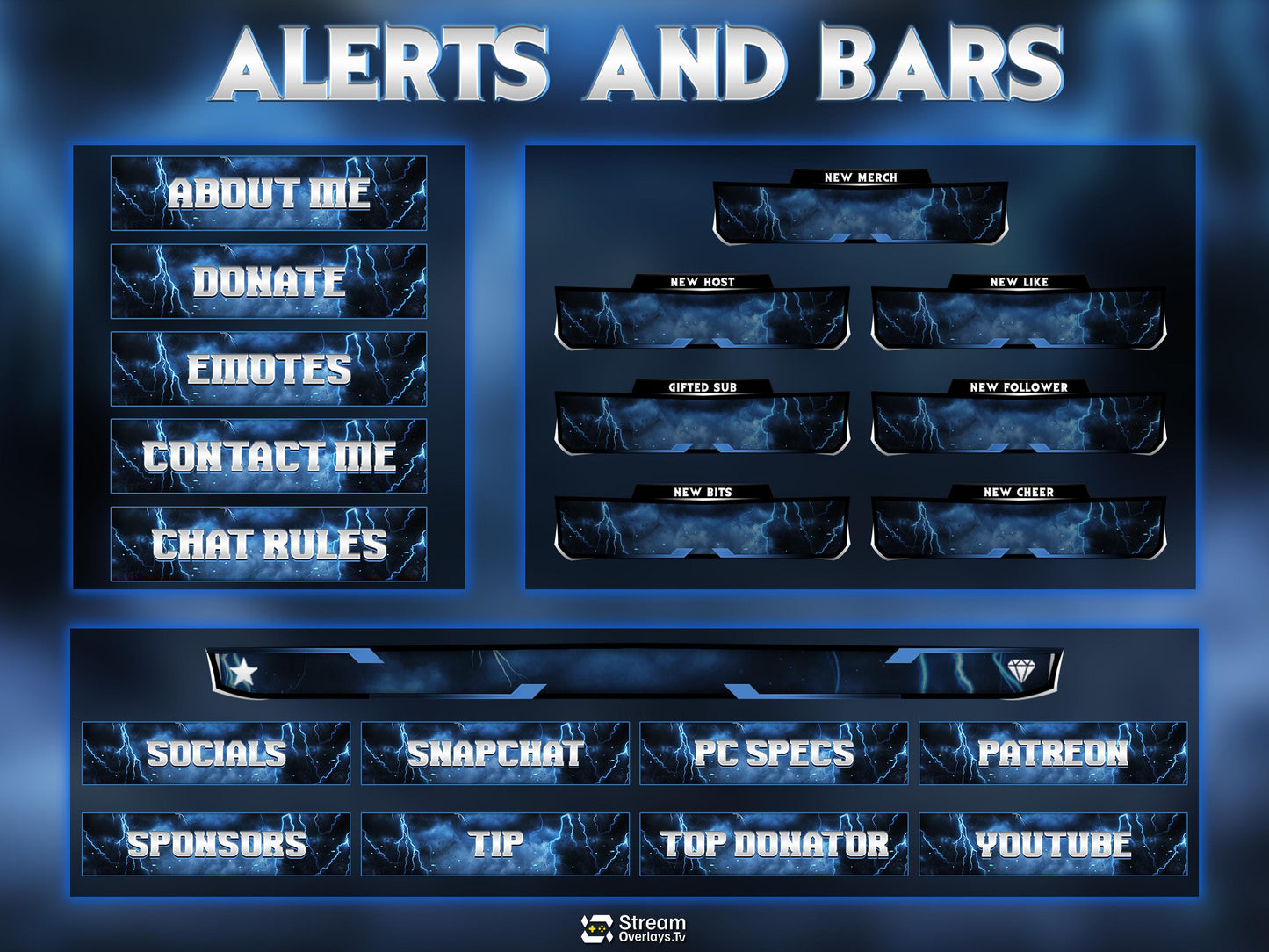 Blue Thunder Twitch Overlay | Lightning Streaming Pack | Electric Animated Scenes, Blue Smoke Streams, Twitch Alerts, Starting Soon Power