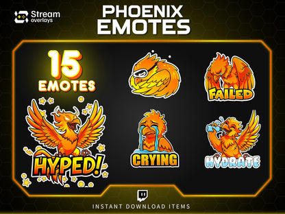 Majestic Phoenix Emotes & Stickers | Fiery Bird Orange Flame | Majestic Glory Phoenix Twitch Emotes for Streamers on Twitch and Discord