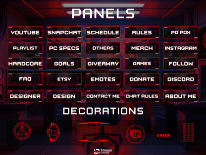 Hacker Room Twitch Overlay | Red Gaming Room | Secret Control Room Stream Overlays | Gamer Streams | Animated Streaming | Screens | Panels