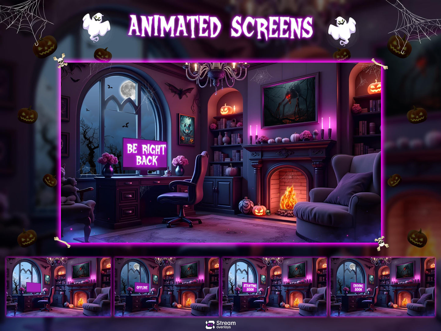 Animated Halloween Twitch Stream Pack, Spooky Halloween OBS Overlay, Kawii Stream package, Spooky Twitch Overlay Package, Cute Ghost Overlay