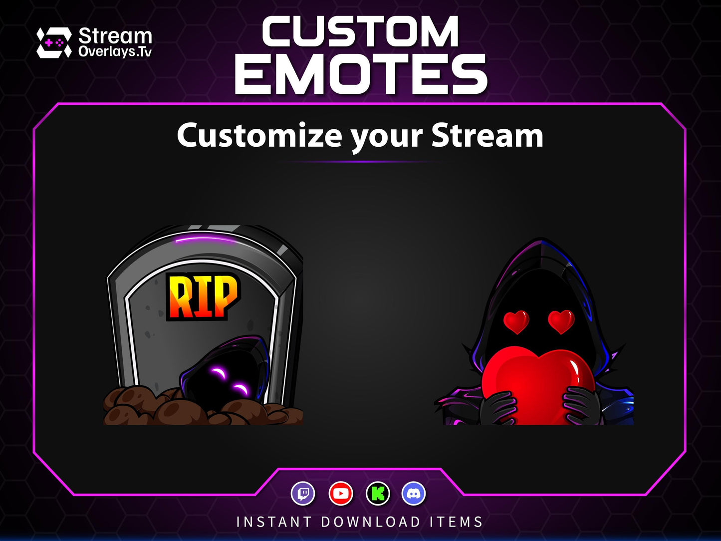 Purple Neon Hacker Twitch Emotes | Grim Reaper Emoji Pack for Streamers | Cute Reaper Twitch Emotes | Kawaii Grim Reaper Emote Pack