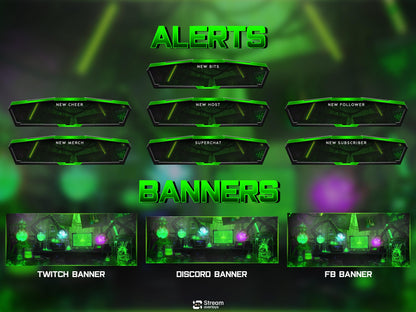 Sci-Fi Toxic Laboratory Twitch Overlay, Futuristic Neon Lab Stream Overlays, Cyberpunk Lab Stream, OBS Green Overlay Toxic Experiment Lab