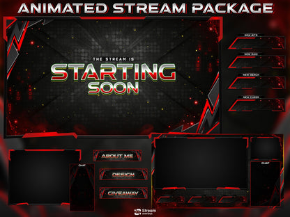 Tech Twitch Overlay | Modern Red Streaming Pack | Animated Stream Package | Streams Scenes | Gaming Panels | Stream Alerts | Gaming Overlay