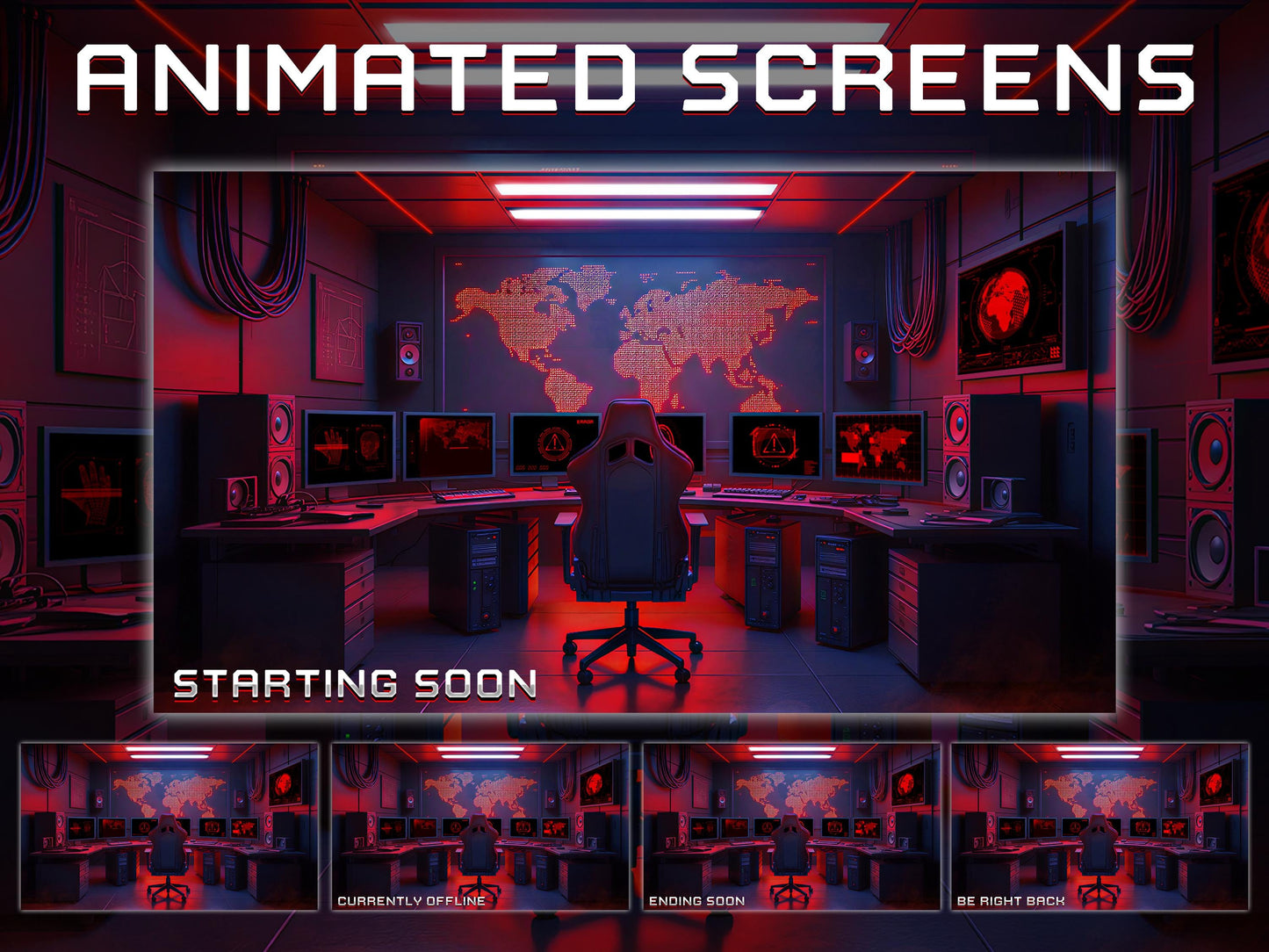 Hacker Room Twitch Overlay | Red Gaming Room | Secret Control Room Stream Overlays | Gamer Streams | Animated Streaming | Screens | Panels