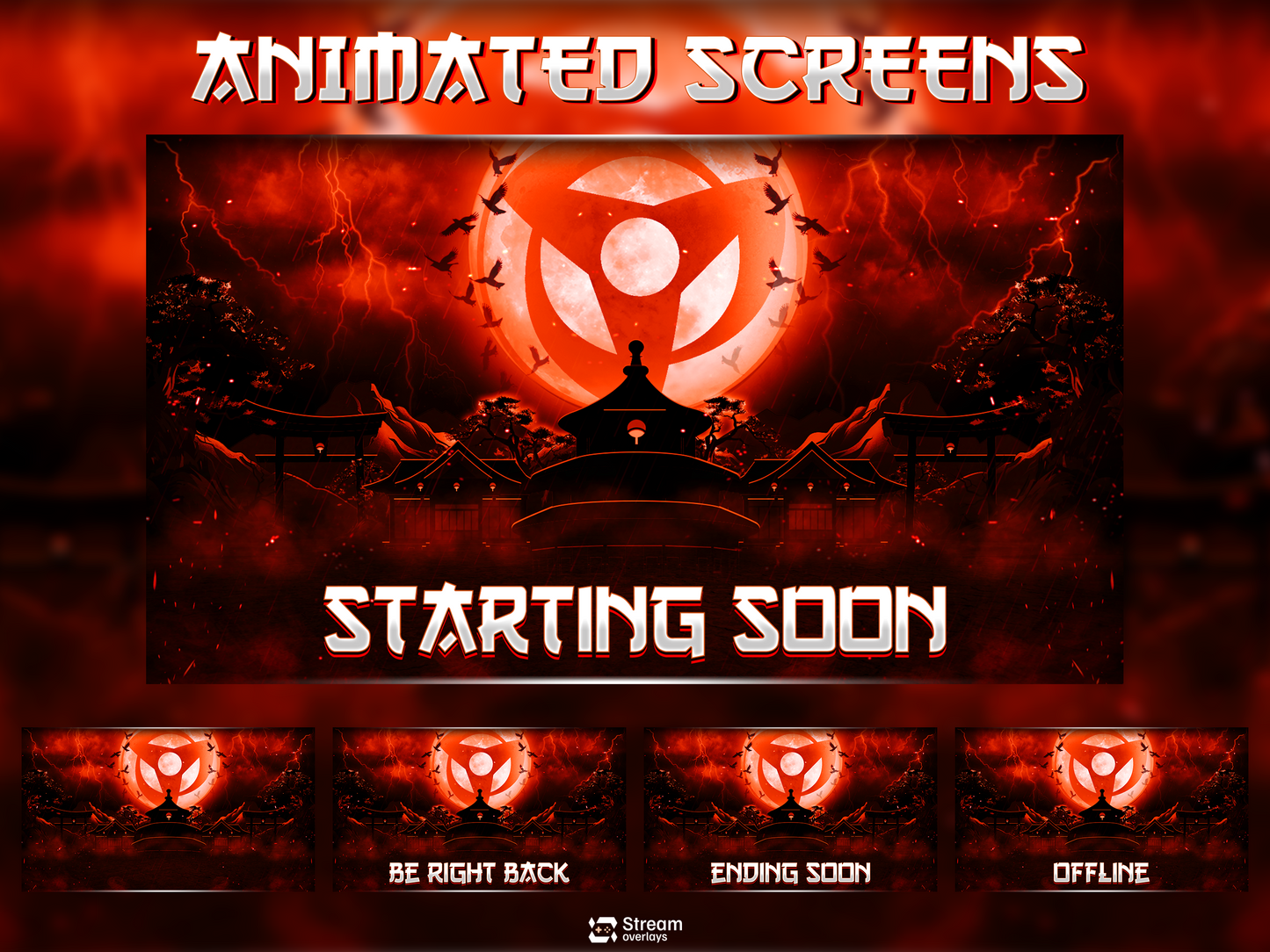 Dark Anime Twitch Overlay | Animated Samurai Theme | Warrior Stream Pack | Japanese Overlays | Ninja Streaming Package, Mangna Gaming Panels