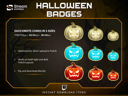 6x Halloween Pumpkin Badges | Twitch, Discord, YouTube Sub Badges | Glowing Spooky Icons | Instant Download