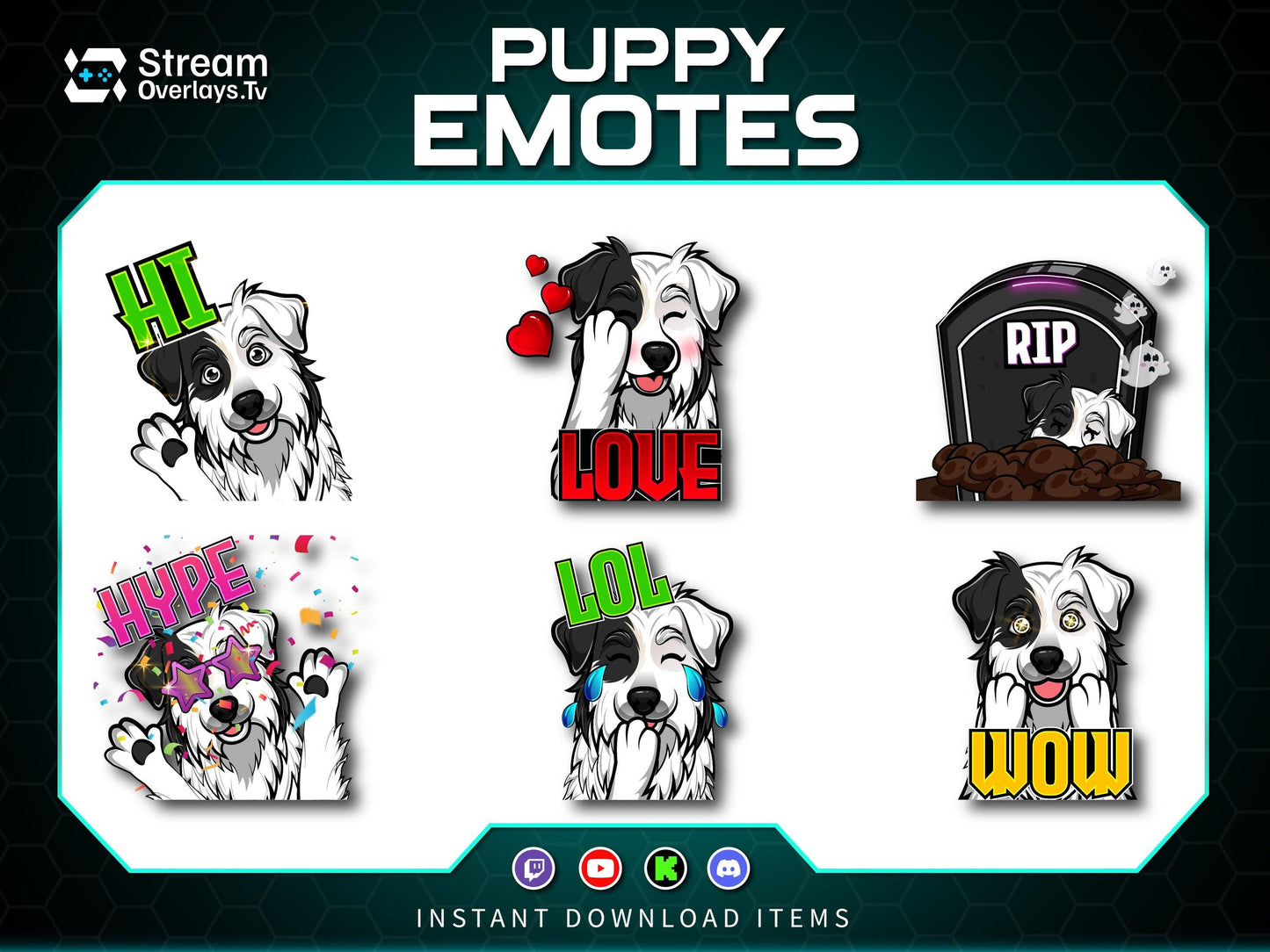 Dog Emotes Pack, Puppy Twitch Emotes, Cute Funny Dog Emote Bundle, Discord Twitch Streamer Emotes Set, Gaming Emotes Pack (Digital Download)