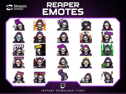 Reaper Twitch Emotes Pack | Grim Reaper Skull Emotes | Dark Gaming Stream Emotes | Twitch & Discord Emotes PNG