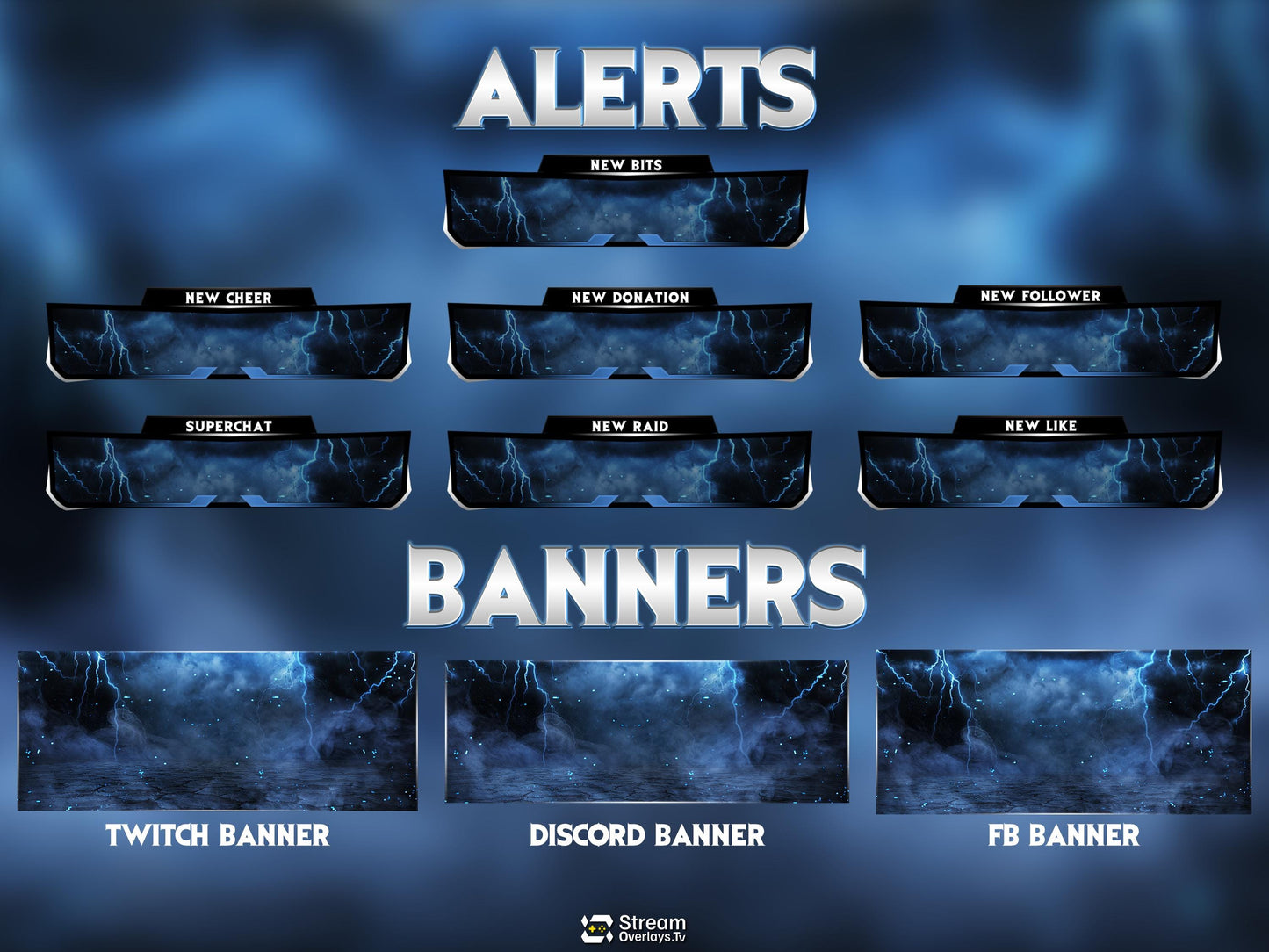 Blue Thunder Twitch Overlay | Lightning Streaming Pack | Electric Animated Scenes, Blue Smoke Streams, Twitch Alerts, Starting Soon Power