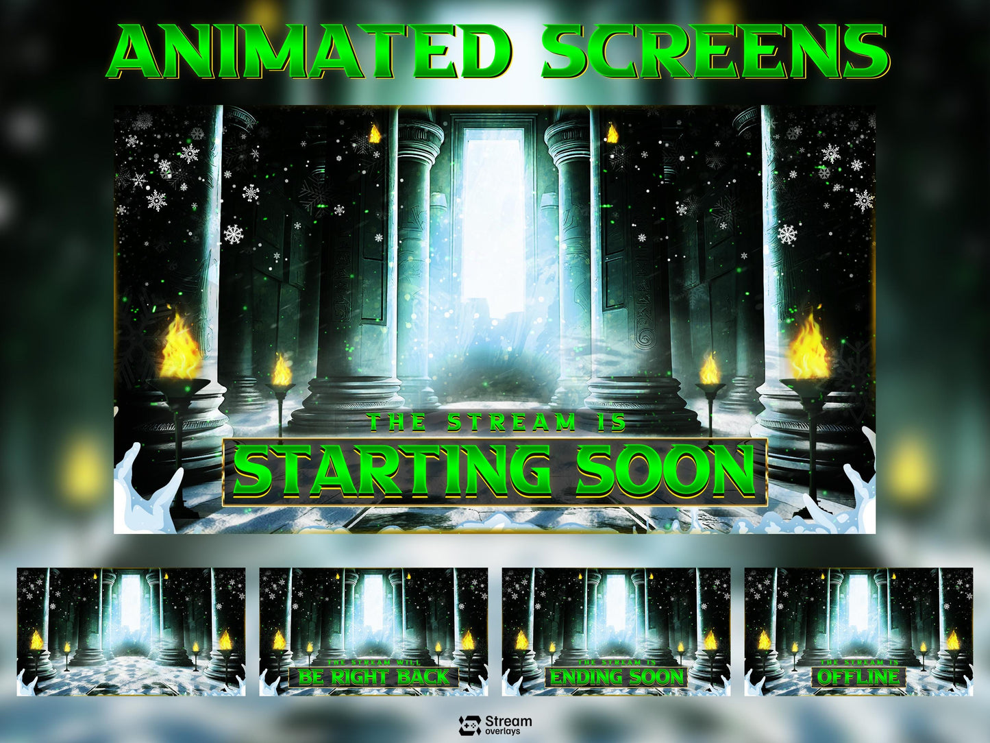 Winter Castle Stream Overlay, Mystic Temple Twitch Overlay| Green Fantasy Ruins Screens | Magic Throne Starting Soon, Alerts Panels OBS Kick