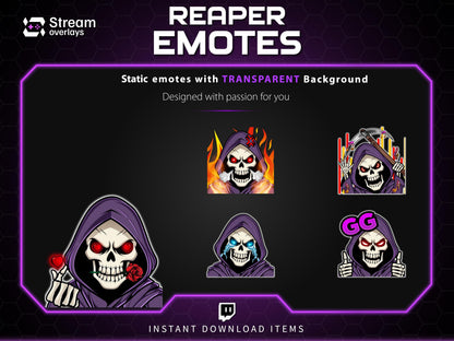 Reaper Twitch Emotes Pack | Grim Reaper Skull Emotes | Dark Gaming Stream Emotes | Twitch & Discord Emotes PNG