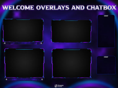 Purple Neon Twitch Overlay Pack Animated | Galaxy Space Stream Screens, Futuristic Cyber Theme, Starting Soon Alerts Panels OBS Kick YouTube