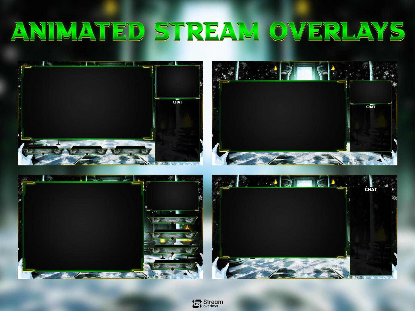 Winter Castle Stream Overlay, Mystic Temple Twitch Overlay| Green Fantasy Ruins Screens | Magic Throne Starting Soon, Alerts Panels OBS Kick