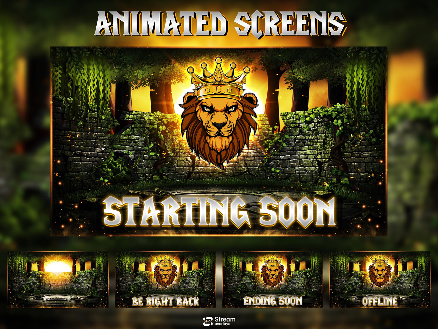 Forest Animated Overlay | Lion Jungle Stream Pack | Fantasy Scenes | Animate Twitch Screens | Panels | Nature Streaming Package | Alerts