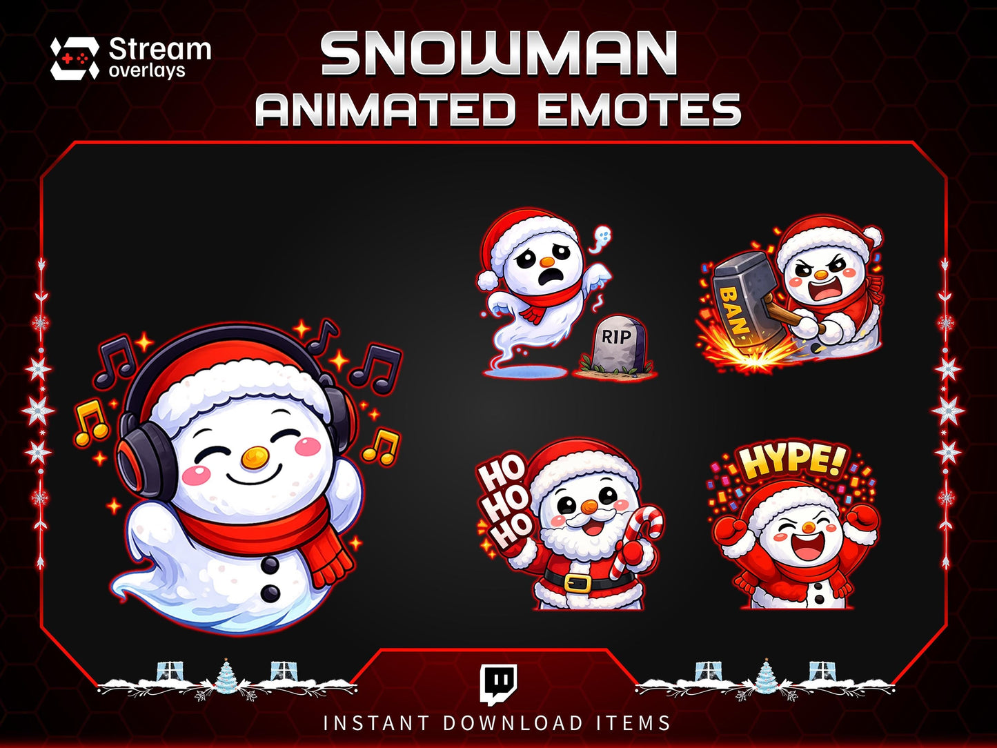 8x Snowman Animated Emotes | Christmas Holiday Emote Pack | Twitch Sub Emotes | Tiktok Emotes | Discord Emojis