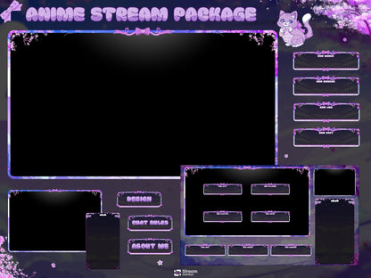 Anime Girl Twitch Stream Pack, Sakura Stream Overlay, Vtuber Girl OBS Overlay, Kawii Stream, Mystical Stream Bundle, Pastel Fantasy Stream