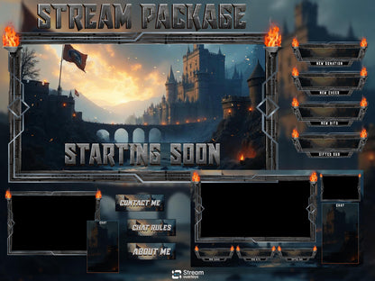 Medieval Castle Stream Overlay Pack | Dark Fantasy Theme | Ancient Twitch Overlay | Epic War | Throne Game | Vikings | Iron flame Screens