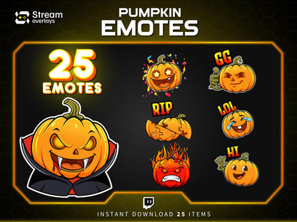 25 Pumpkin Stream Emotes, Spooky Fall Emojis (PNG Digital Download)