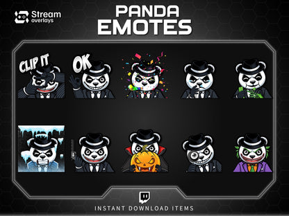 Mafia Panda Twitch Emotes | 10 Gangster Panda Discord Emotes | Pinstripe Suit Stream Package, Chibi Panda Twitch Graphics | Instant Download