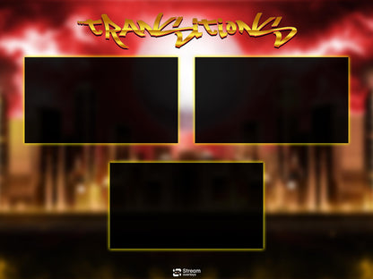Animated Cyberpunk City Twitch Overlay Pack, Cyber Skyline Stream Overlays, Urban Night Blood Moon Storm Stream, Red Gold Streaming Bundle